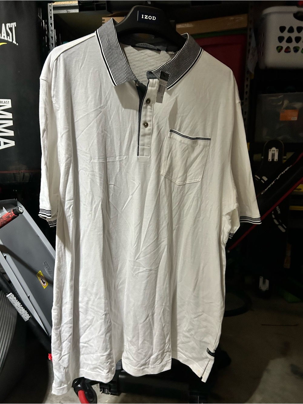 Sean John Men’s 3XL White Black Striped Polo Shirt Big & Tall Y2K
